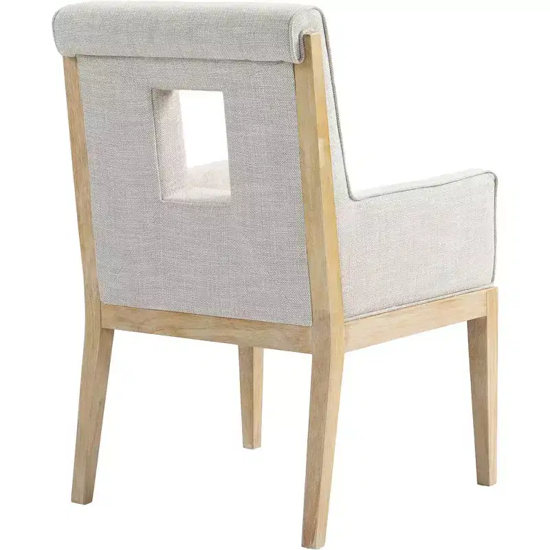 Meridian Furniture,Gwendolyn Cream Linen Textured Fabric Dining Arm Chair