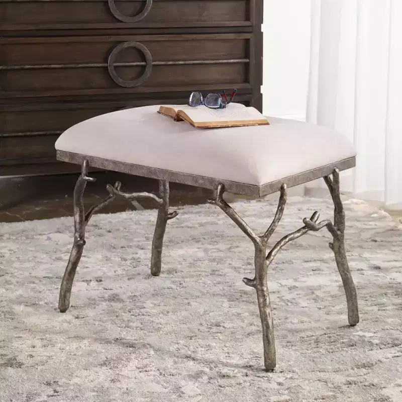 Uttermost Lismore 24 Wide Antique Silver Molded Branch Accent Bench
