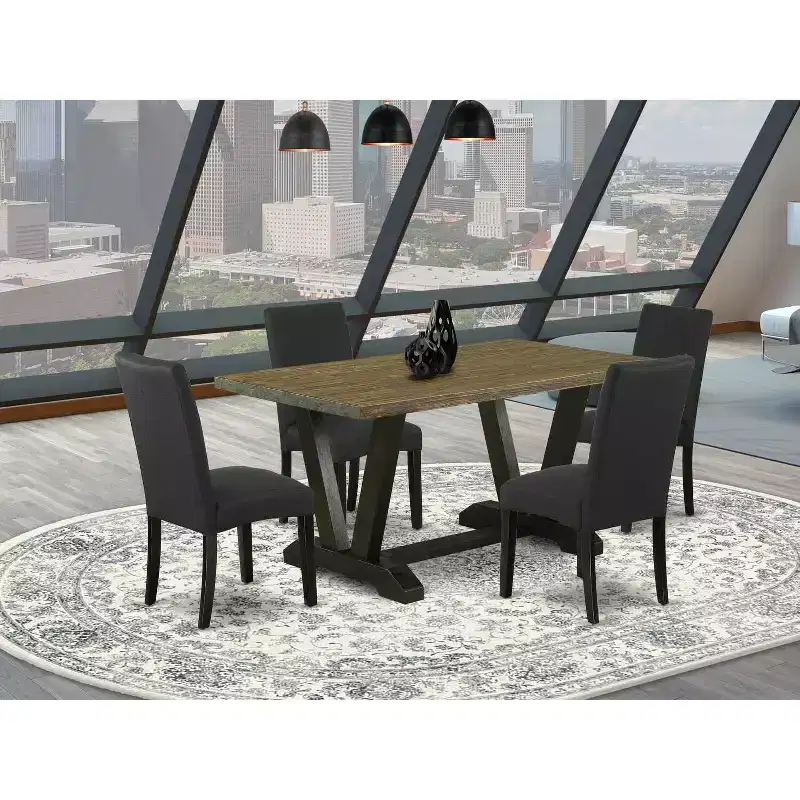 5-Piece Natural Oak Finish Solid Wood Top Dining table with 4 Chairs with