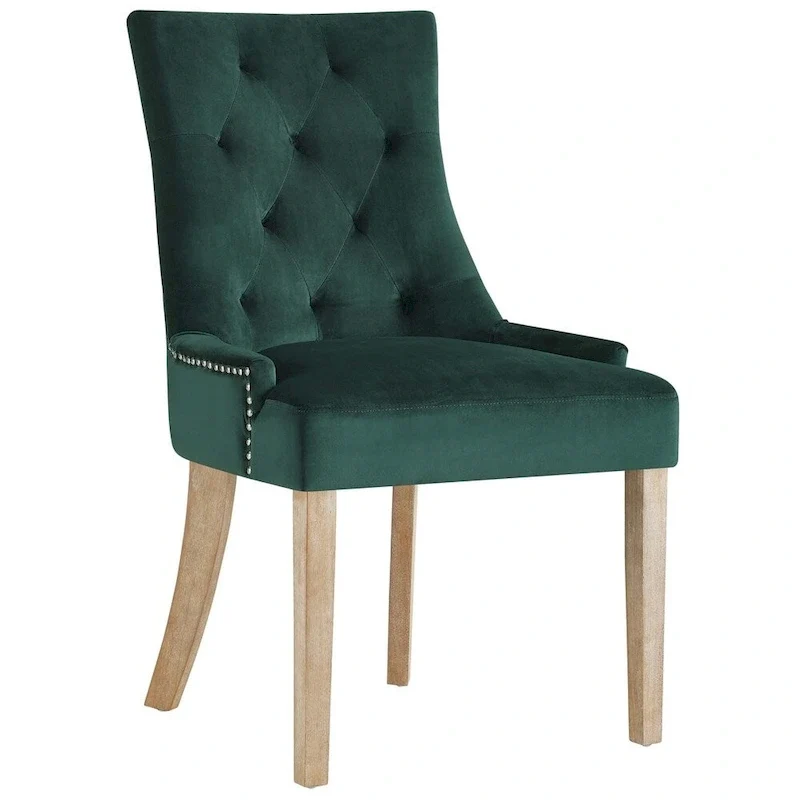 Tufted Velvet Upholstered Dining Chair With Nailhead Trim in Black