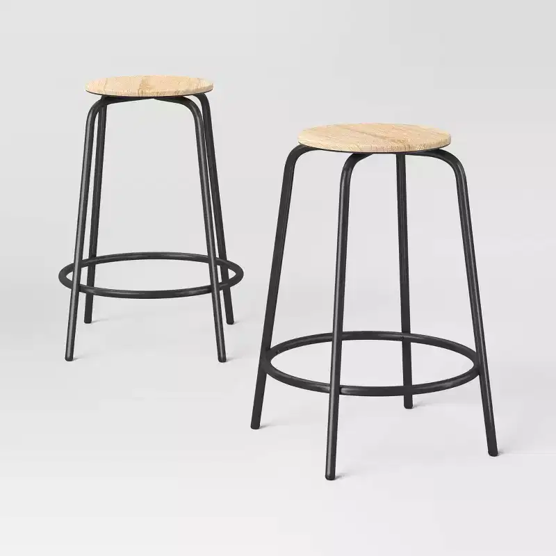 Set of 2 24" Wood and Metal Base Backless Counter Height Barstool Stool with Footrest Natural - Room Essentials™