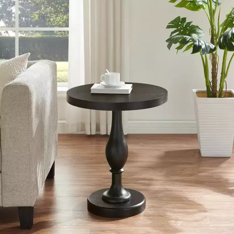 Black Round Pedestal End Table, 1-Piece