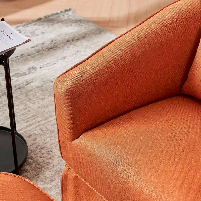 Swivel Barrel Chair With Ottoman, Swivel Accent Chairs Armchair, Reading Chairs, Round Barrel Chairs with Black Metal Base