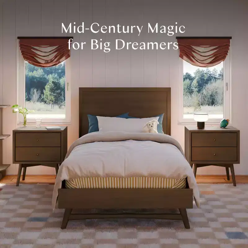 Mid-Century Modern Twin Platform Bed Frame – Solid Wood, Kids & Adults