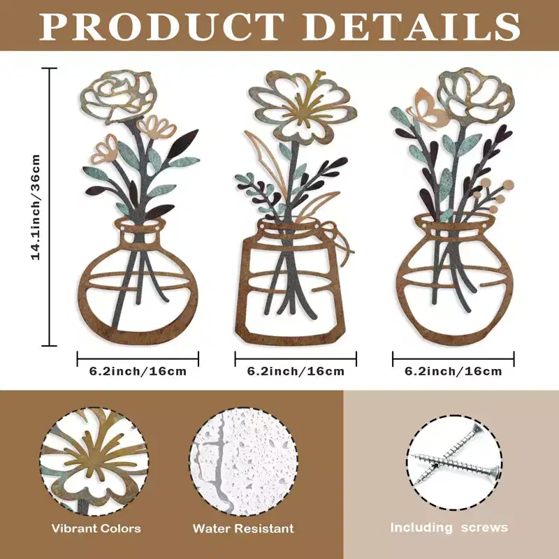 Rustic Metal Flower Wall Art - Durable Farmhouse Wall Decor, Versatile for Bedroom, Living