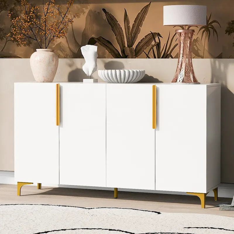 55 Sideboard Storage Cabinet with Adjustable Shelves, Glossy Finish