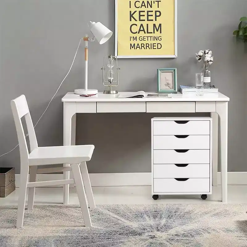 5-Drawer Chest Storage Dresser with Wheels, Floor Cabinet Organizer, White