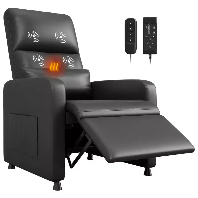COZONY Power Recliner Chair with Heat & Massage, Adjustable Electric PU Leather Recliner, Tall Back, Padded Seat, Home Theater Sofa for Living Room
