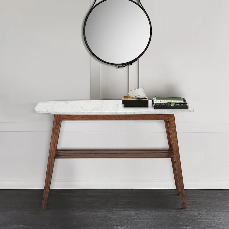 Castello 43 Rectangular Italian Carrara White Marble Console Table with Shelf - 43L x 12W x 31H - 43L x 12W x 31H