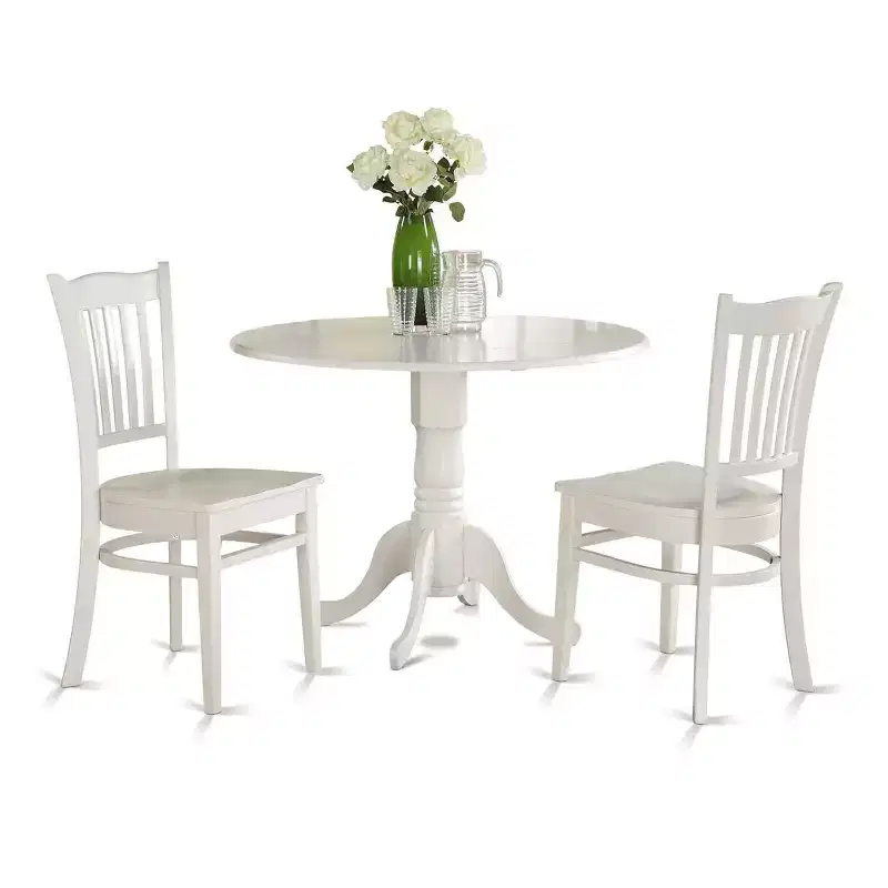 HomeStock 5 Piece Kitchen Table & Chairs Set Includes a Round Dining Room Table with Dropleaf and 4 Dining Chairs, 42x42 Inch, Linen White