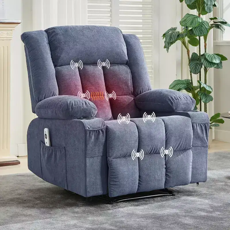 Acekool Massage Heat Recliner Chair, Extra Large Footrest, High Back, Deep Seat Rocker with Pockets, for Living Room