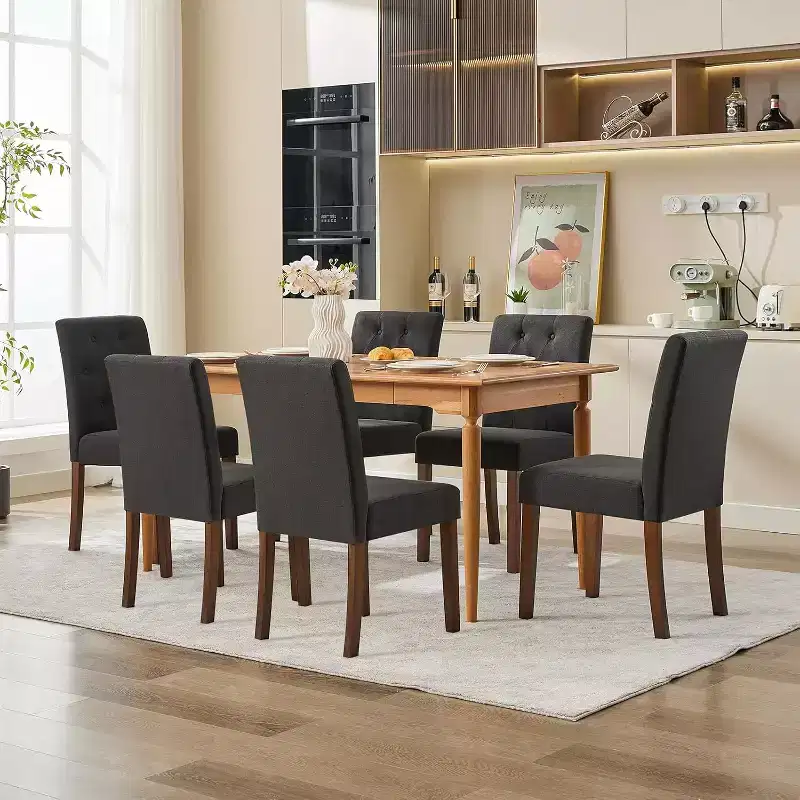 Button Tufted Parsons Dining Chairs Set of 2, Upholstered Fabric Kitchen Chairs with Padded Seats & Wood Legs, Living Room Kitchen Furniture