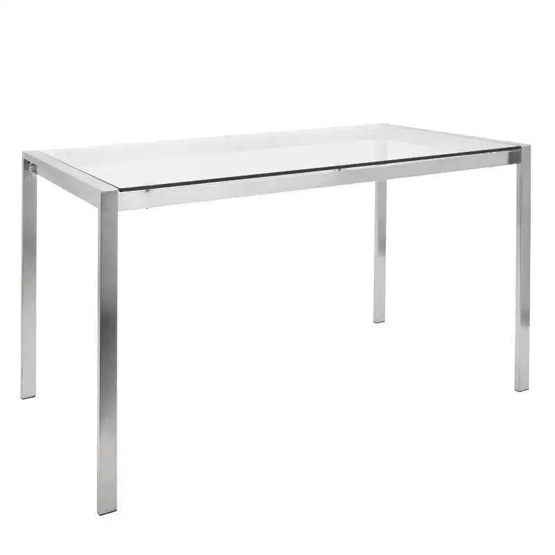 47" Modern Dining Table Stainless Steel/Clear Glass: Sleek 4-Seater, Rectangular Top, Kitchen Furniture