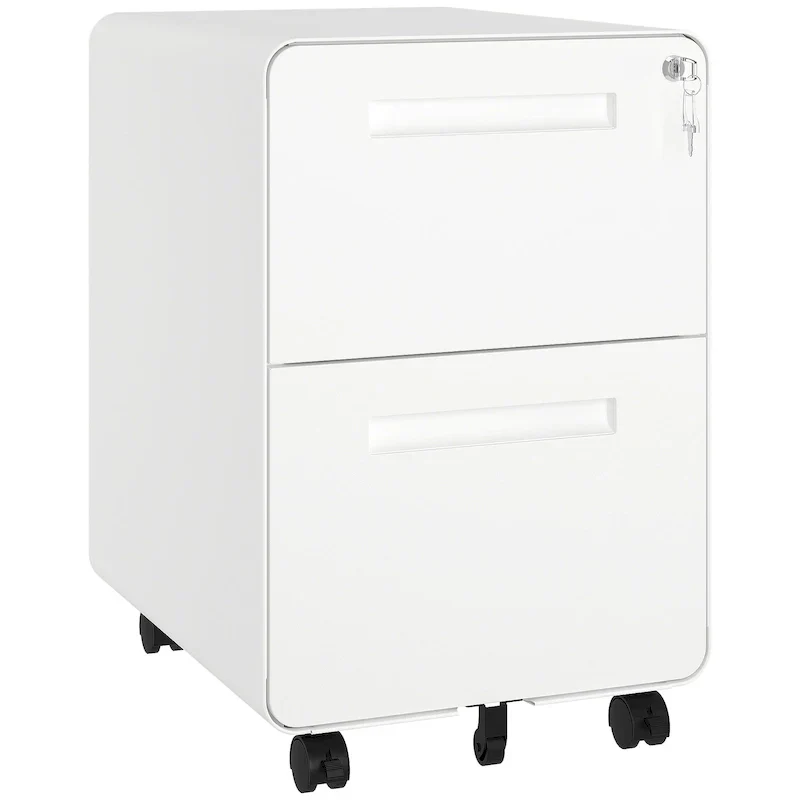 Black/White 2-Drawer Rolling Locking Steel File Cabinet for 1 Person