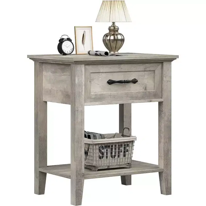 Nightstands End Table with Drawer, Side Table for Spaces, 2 Tiers Storage Shelves with Dresser, Bedside Table