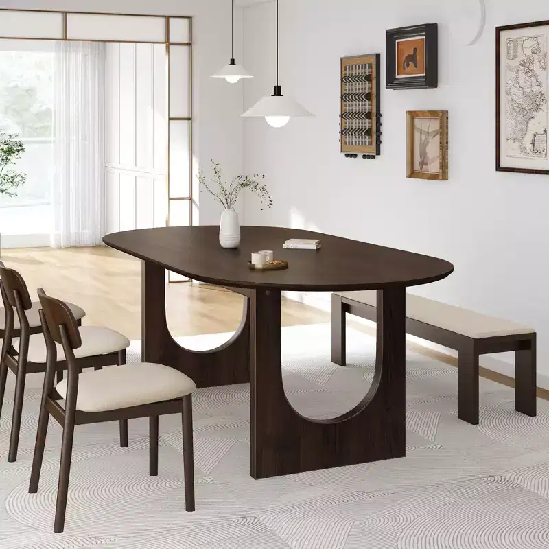 79 Oval Dining Table for 6-8, Wood Kitchen Table with Scratch-Resistant Top & Arched Legs, Modern Farmhouse for Living Room Kitchen, Walnut