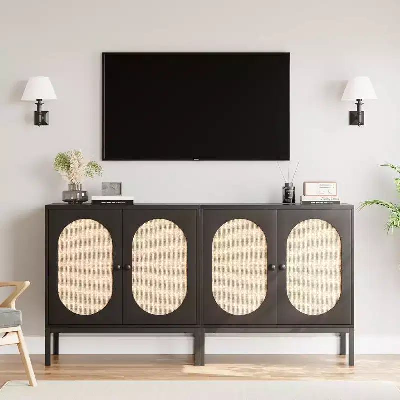 Buffet Cabinet Rattan Storage Cabinet with Doors and Shelves, Accent Cabinet Sideboard for Living Room, Dining Room, Hallway