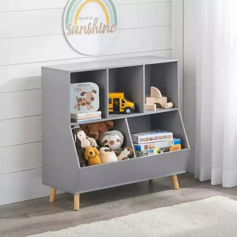 Badger Basket 5 Bin Storage Cubby with Feet Gray