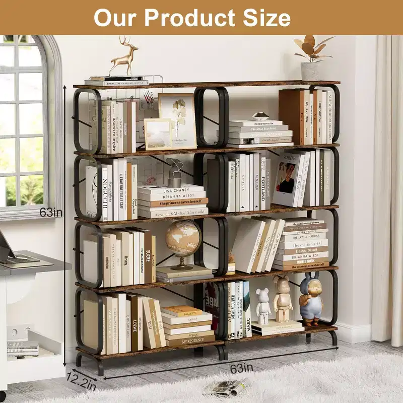 Industrial Bookshelf, Storage Shelves with 8 Open Shelves, Tall Bookcase for Books and CDs, Storage Organizer for Living Room, Hallway
