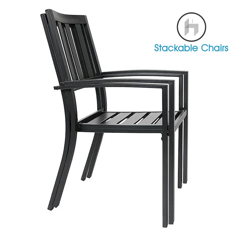 MAISON ARTS 7/9-Pieces Patio Dining Set with Metal Rectangle Expandable Table and Metal Stackable Chairs