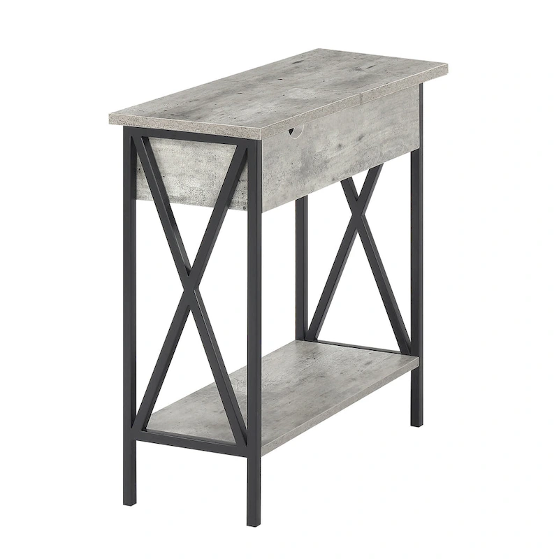 Convenience Concepts Tucson Flip Top End Table with Charging Station and Shelf