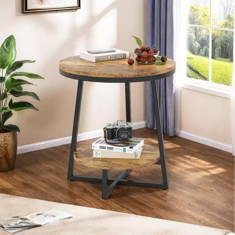 MAYEERTY 2-Tier Round Edge End Table Open Shelf Easy Assembly Labeled Parts Home Use