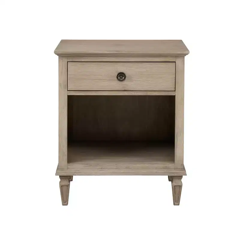 French Countryside Nightstand, Light Natural, Bronze Handle, Open Storage