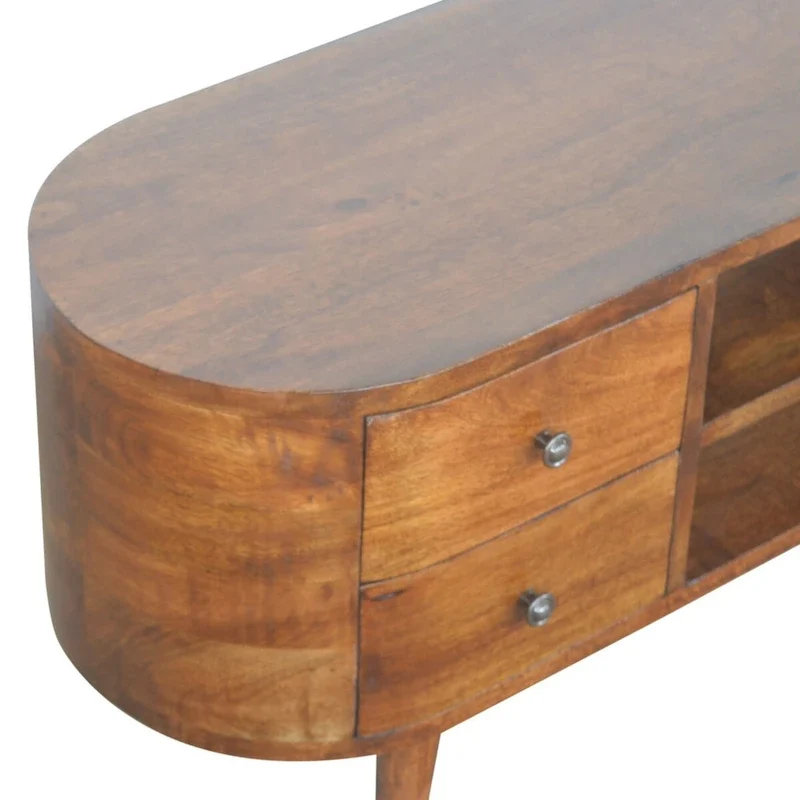 Solid Mango Wood Entertainment Unit with Rounded Edges and 4 Drawers