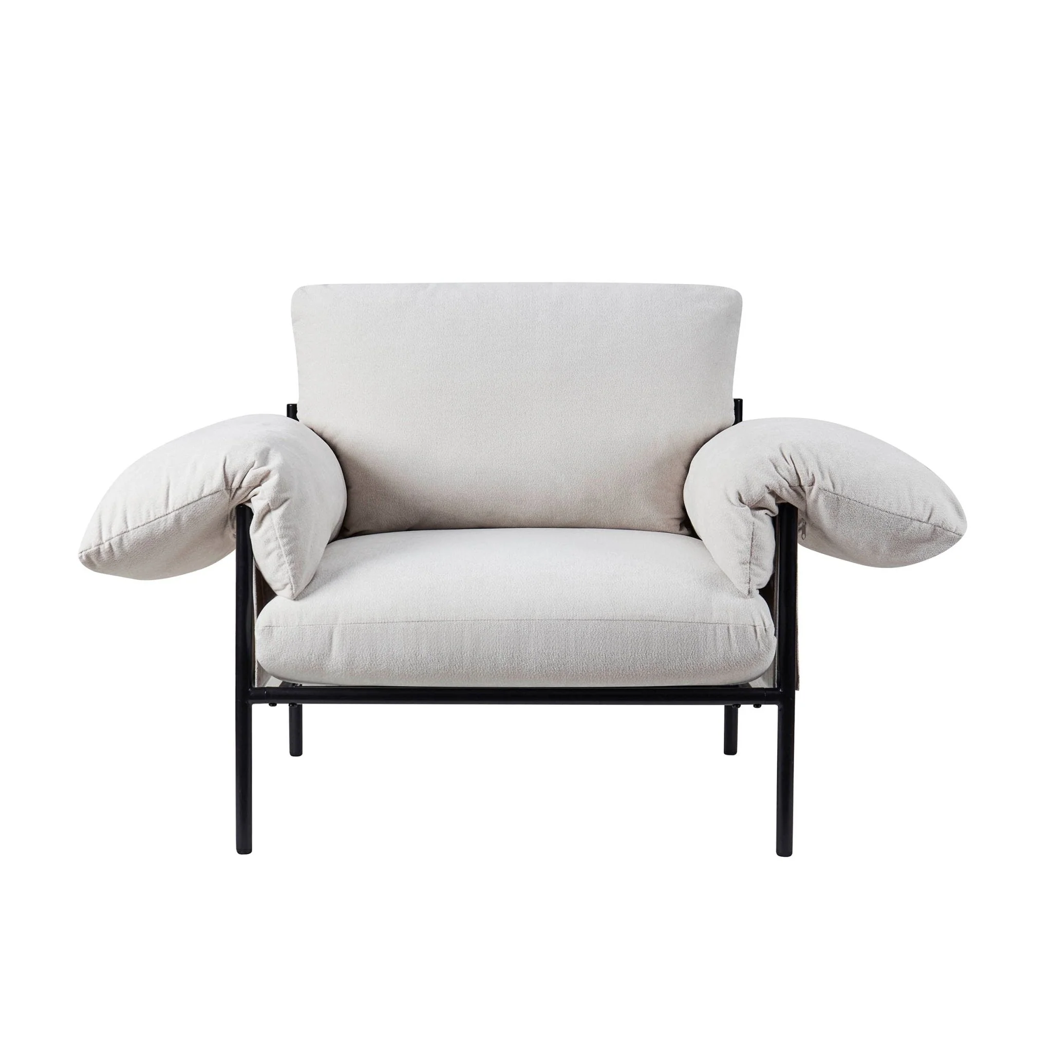 Casual Ivory Chenille Accent Chair with Slouched Silhouette for Living Room