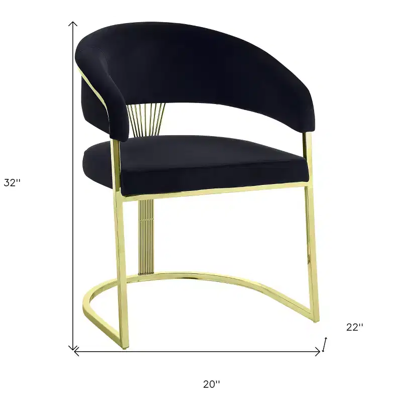 HomeRoots Black and Gold Upholstered Velvet Partially Open Back Dining Side Chair