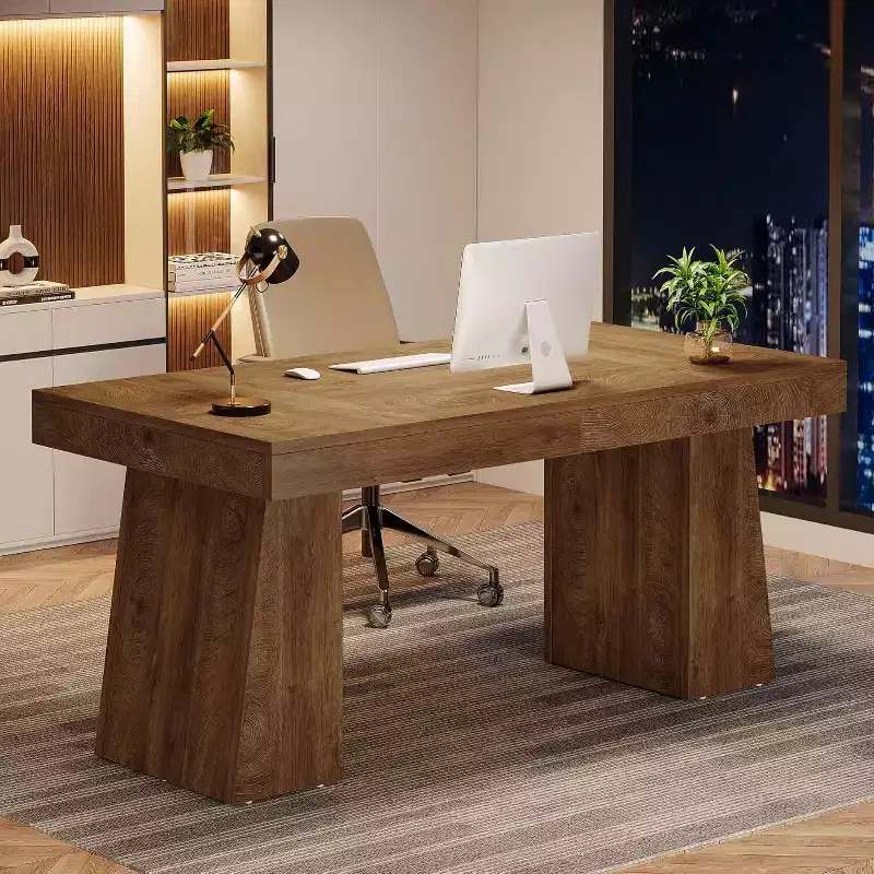 Lantine 55 Inches Home Office Executive Desk with Double Trapezoid Base