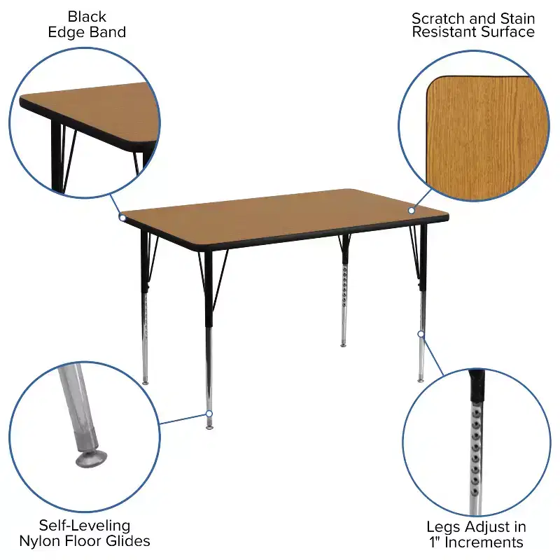 Emma and Oliver 30x48 Rectangle Laminate Adjustable Activity Table