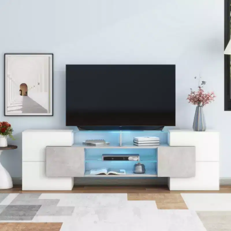 88'' TV Stand with 2 LED-Illuminated Shelves, High Gloss Entertainment Center, Color-Changing LED Cabinet for Living Room