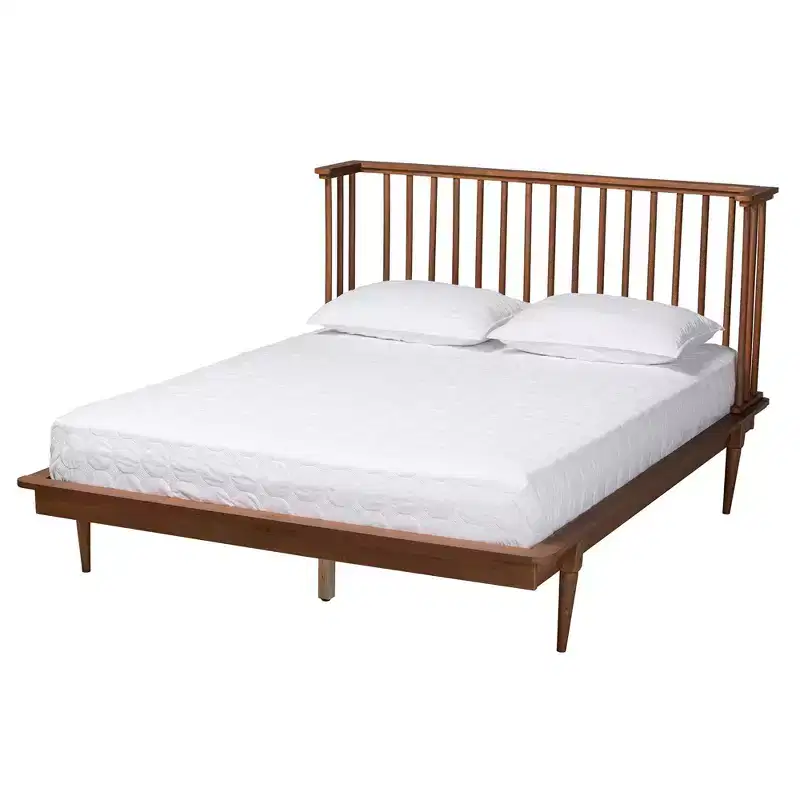 Baxton Studio Flint Mid-Century Modern Ash Walnut Finished Wood Platform Bed