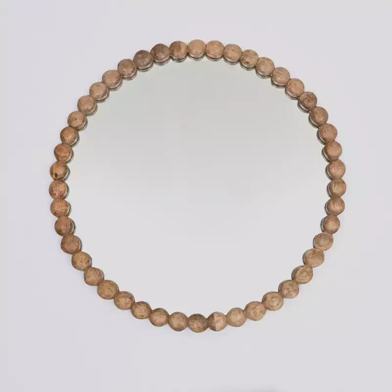 Modern Wood and Glass Decorative Round Hanging Wall Mirror With Wooden Bead Design