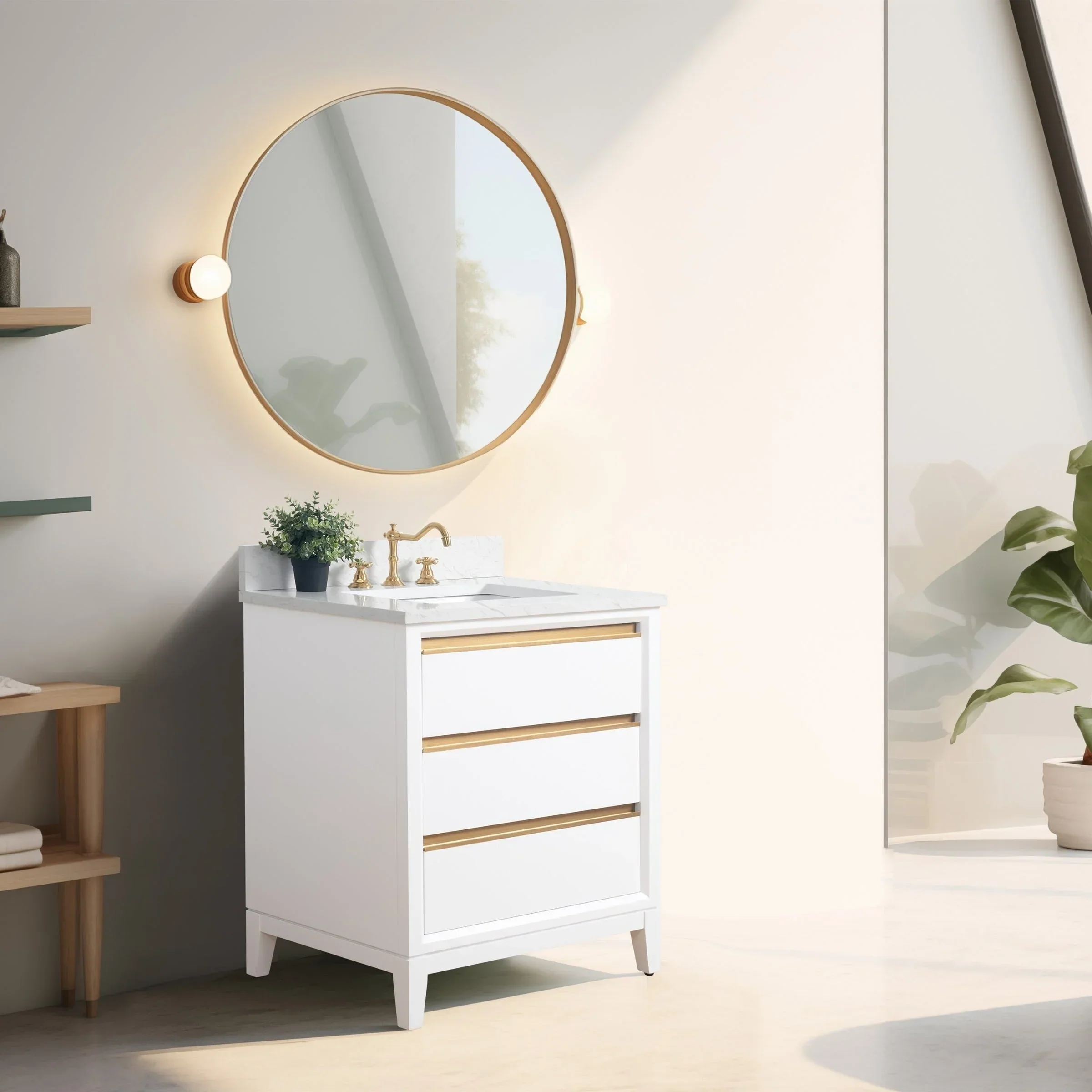 Vanity Art Bathroom Vanity with Ceramic Sink and Engineered Marble Top