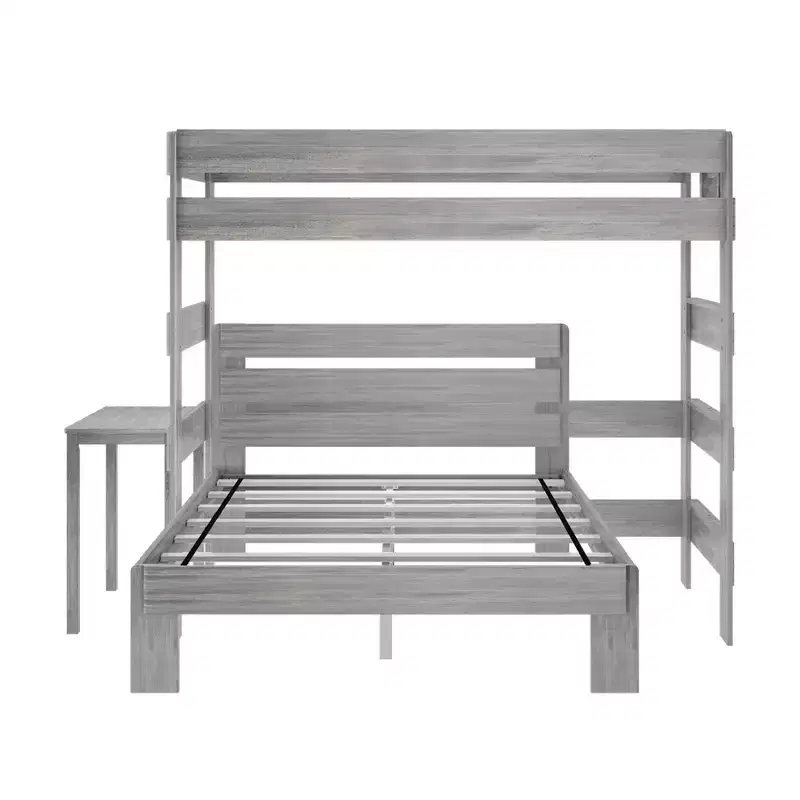 Solid Wood Farmhouse Twin over Queen L-Shaped Bunk Bed with Desk 400 lbs Capacity