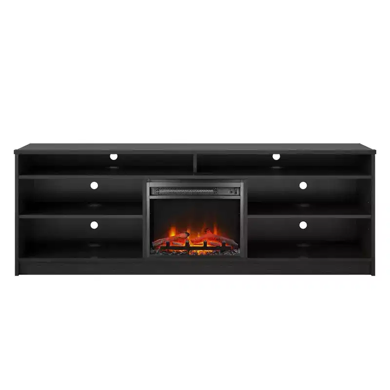 Ameriwood Home Hendrix 65 TV Stand with Electric Fireplace Insert and 6 Shelves