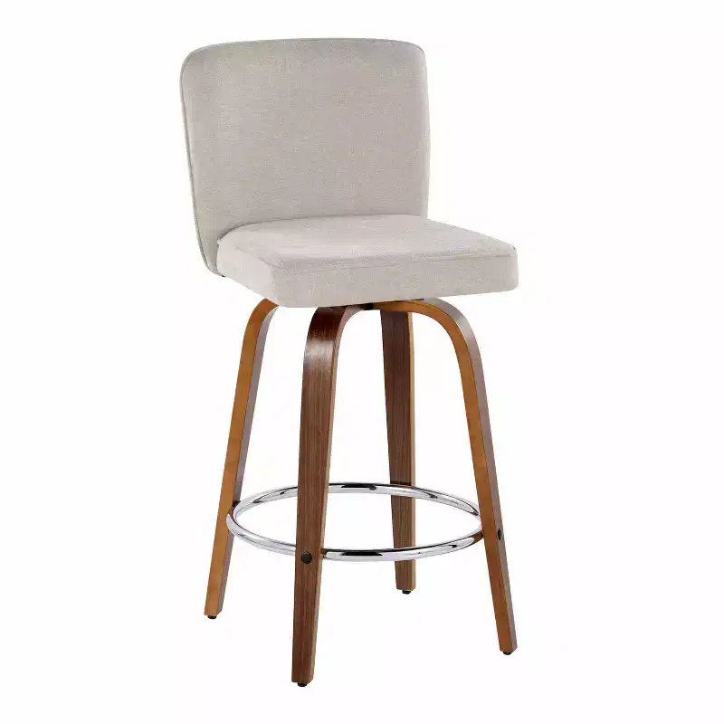 LumiSource Set of 2 Henry Counter Height Barstools Walnut Wood/Beige Fabric