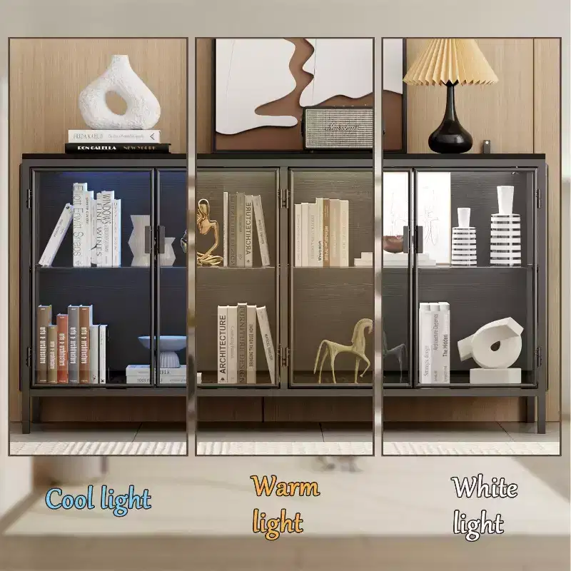 Famapy Black Tempered Glass Display Cabinet Illuminating Your Home with Style and Function