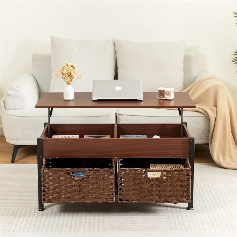 Metal Coffee Table with a Lifting Table and Hidden Storage Space
