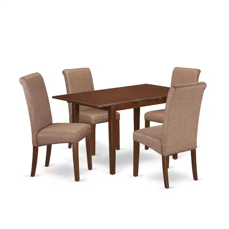 Kitchen Dining Set for 4 - 5 Piece Table & Chair Set - Rectangle Table with Butterfly Leaf - Linen Fabric Chairs
