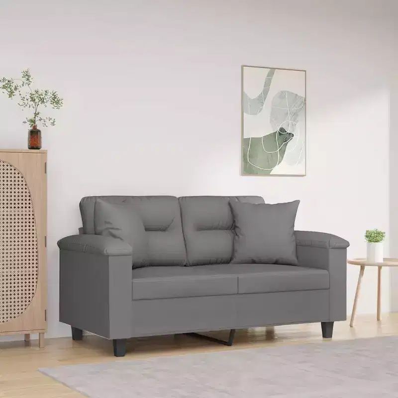 3-Seater Sofa with Pillows – Dark Gray Microfiber Fabric Couch