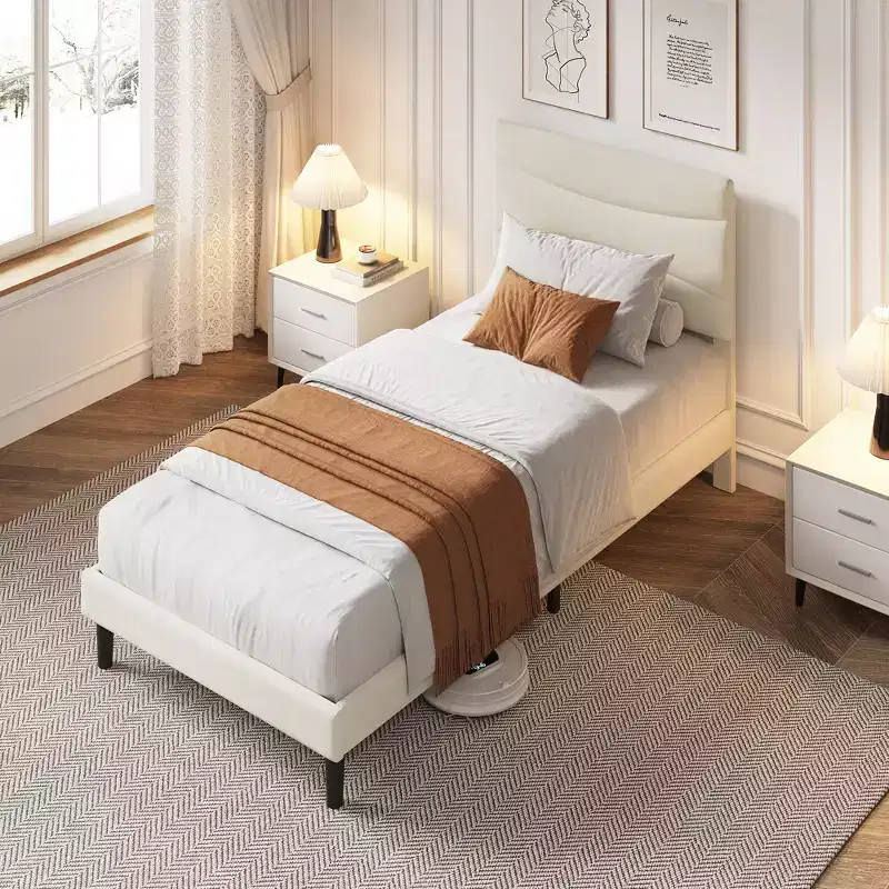 Velvet Upholstered Bed Frame with Soft Headboard, Sturdy Wood Slats, Noise-Free, Easy Assembly, No Box Spring Needed