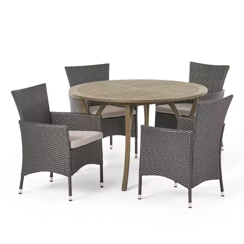 Christopher Knight Home Albury Outdoor Acacia Wood and Wicker 5 Piece Dining Set with Cushion