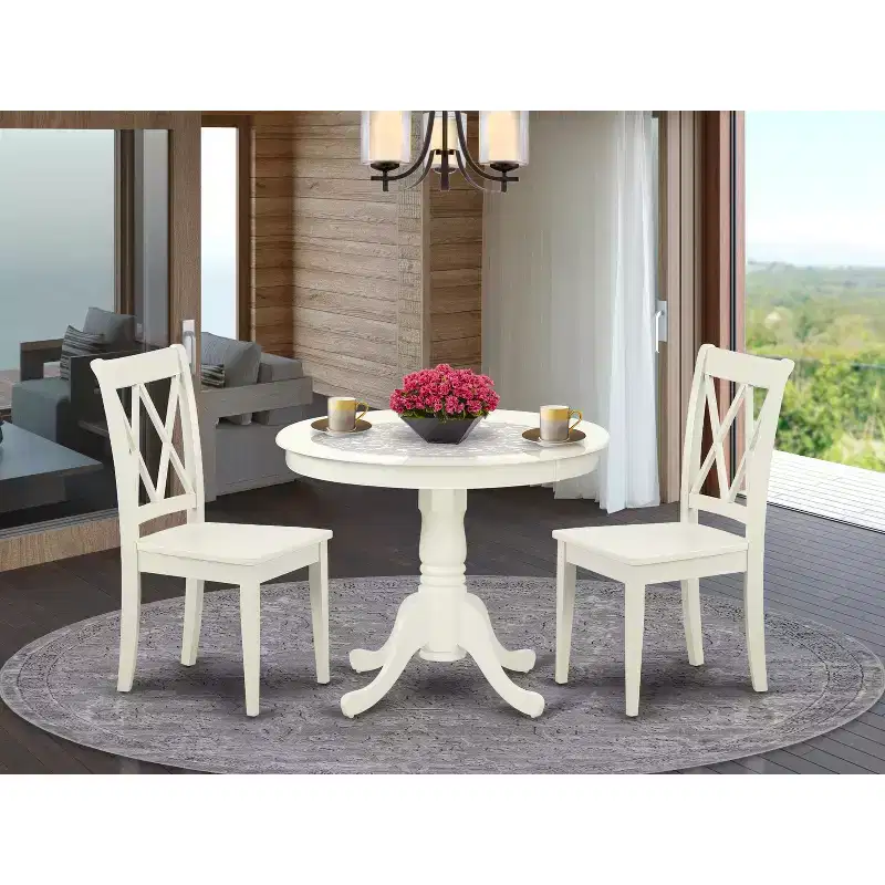 HomeStock Linen White Round Kitchen Dining Table Set