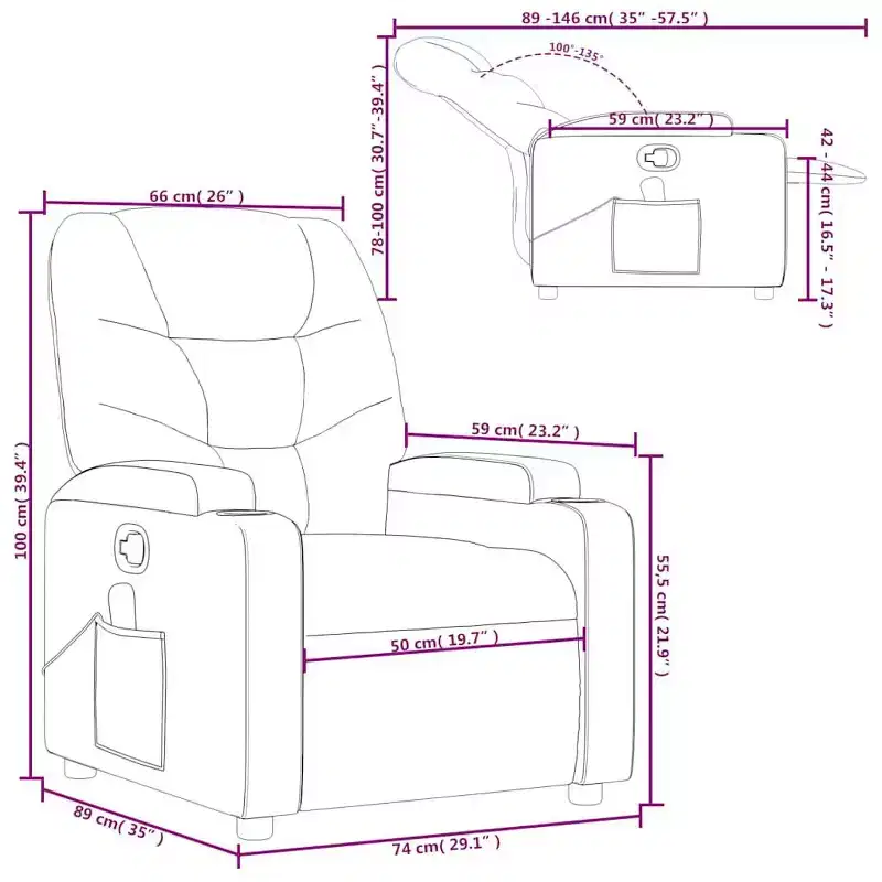 vidaXL Cream Fabric Recliner Chair - 6-Point Vibration Massage, Adjustable Back & Footrest
