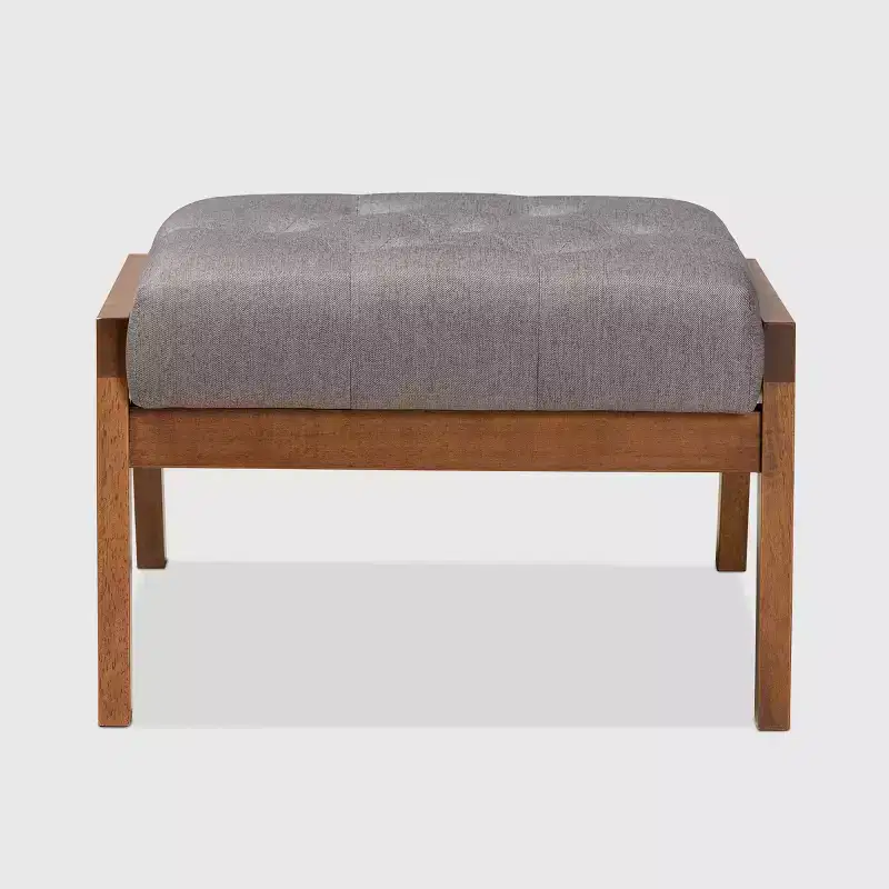 Naeva Upholstered Wood Footstool Gray/Brown - Baxton Studio