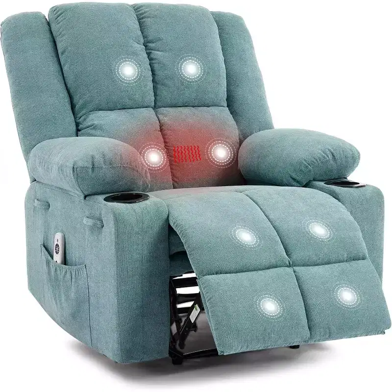 Manual Recliner Chair with Vibration Massage and Lumbar Heating,Single Sofa with Side Pocket,Rocking Chair with Cup Holder,Recliner Chair for Bedroom