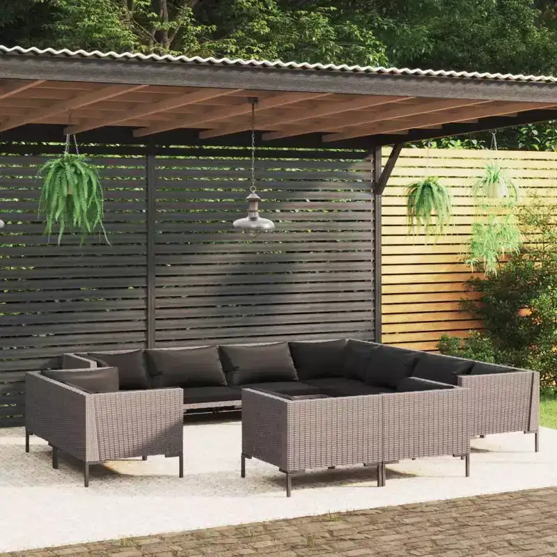 vidaXL Patio Lounge Set Outdoor Sectional Corner Sofa Poly Rattan Dark Grey